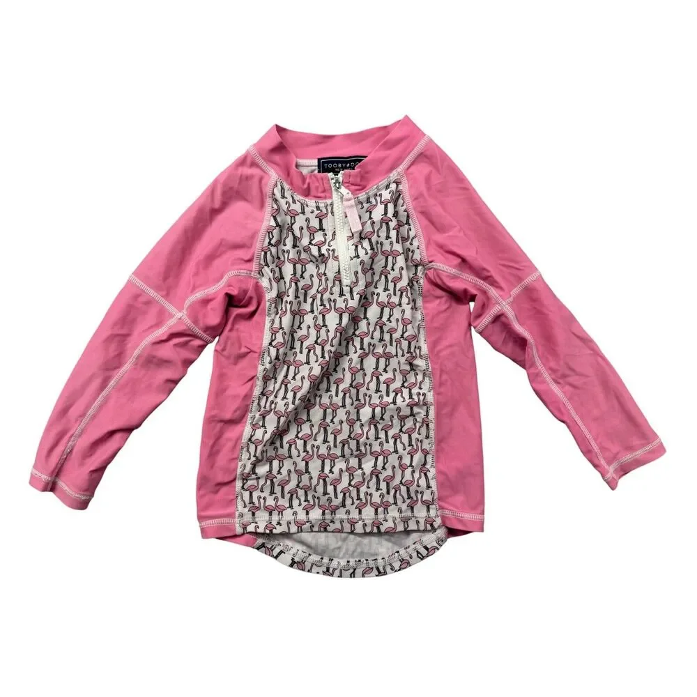 Toobydoo Swim Shirt Unisex 1-2 Pink Long Sleeve Rashguard 1/4 Zip Flamingo Aqua